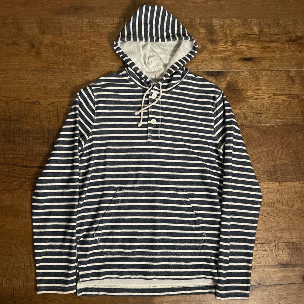 J.Crew Hoodie Women S Navy White Preppy Nautical Striped Cotton Henley Pocket